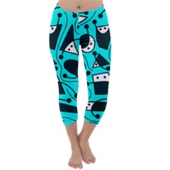 Playful Abstract Art - Cyan Capri Winter Leggings  by Valentinaart