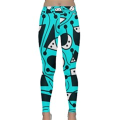 Playful Abstract Art - Cyan Yoga Leggings  by Valentinaart