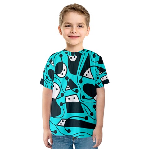 Playful Abstract Art - Cyan Kid s Sport Mesh Tee by Valentinaart