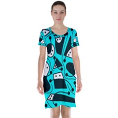 Playful Abstract Art - Cyan Short Sleeve Nightdress by Valentinaart