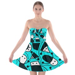 Playful Abstract Art - Cyan Strapless Dresses by Valentinaart