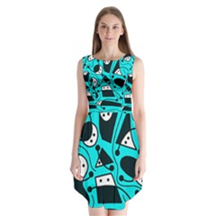 Playful Abstract Art - Cyan Sleeveless Chiffon Dress   by Valentinaart