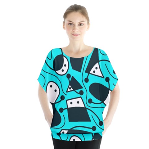 Playful Abstract Art - Cyan Blouse by Valentinaart