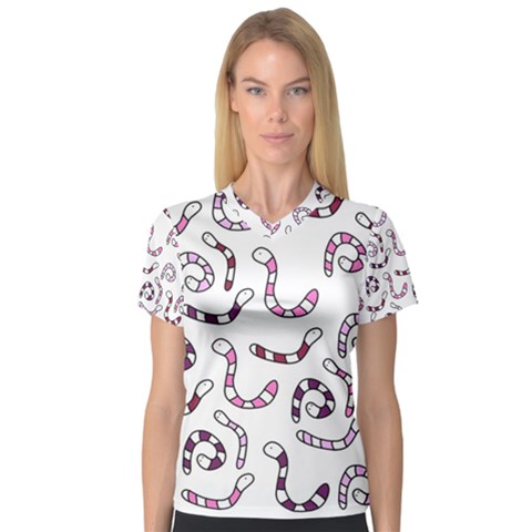 Purple Worms Women s V-neck Sport Mesh Tee by Valentinaart