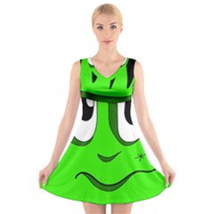 Halloween Frankenstein - Green V-neck Sleeveless Skater Dress by Valentinaart