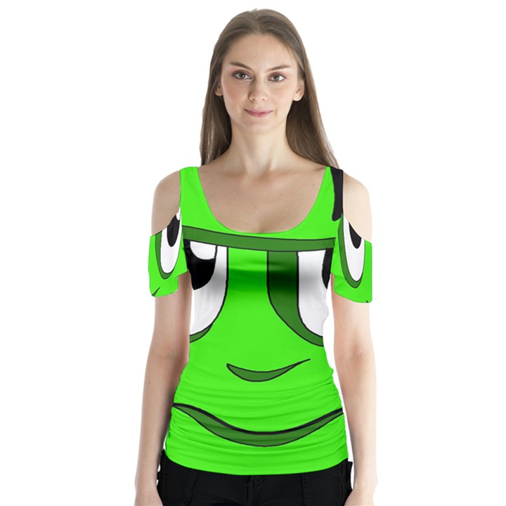 Halloween Frankenstein - Green Butterfly Sleeve Cutout Tee 