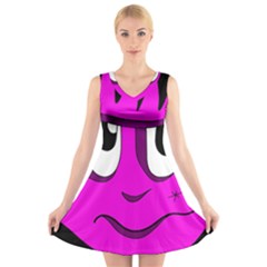 Halloween - Pink Frankenstein V-neck Sleeveless Skater Dress by Valentinaart