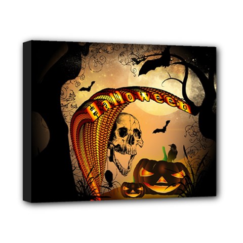 Halloween, Funny Pumpkin With Skull And Spider In The Night Canvas 10  X 8  by FantasyWorld7