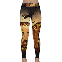 Halloween, Funny Pumpkin With Skull And Spider In The Night Yoga Leggings  by FantasyWorld7