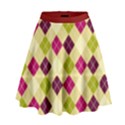 Argyle LightGreenAndMaroon Pattern High Waist Skirt View1