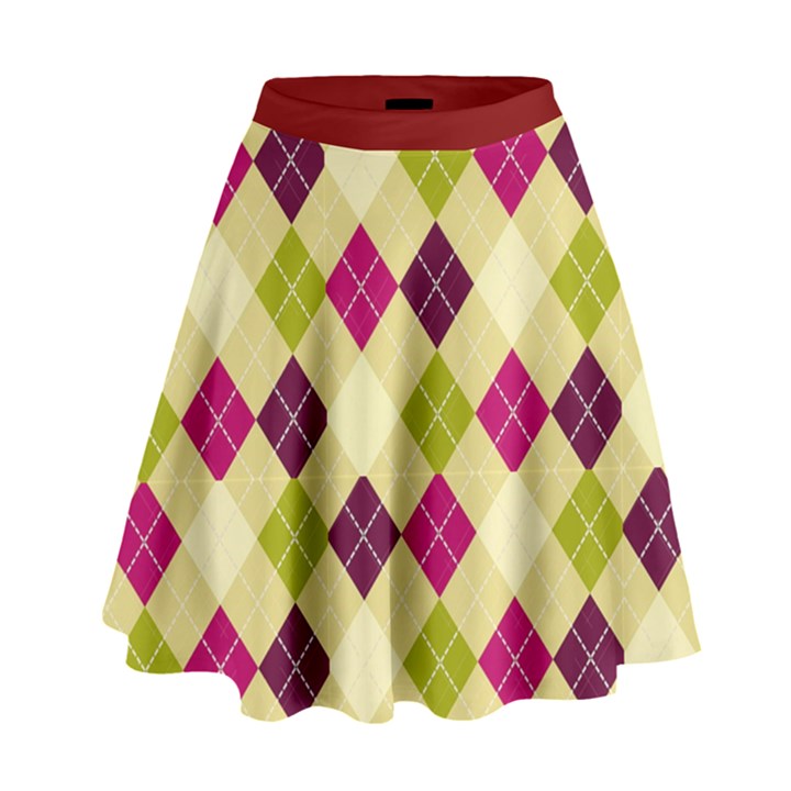 Argyle LightGreenAndMaroon Pattern High Waist Skirt