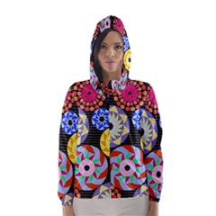 Colorful Retro Circular Pattern Hooded Wind Breaker (women) by DanaeStudio