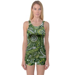 Green Boho Flower Pattern Zz0105  One Piece Boyleg Swimsuit