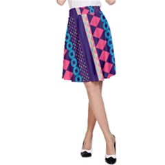 Purple And Pink Retro Geometric Pattern A-line Skirt by DanaeStudio