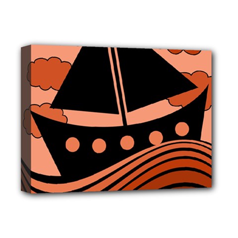 Boat - Red Deluxe Canvas 16  X 12   by Valentinaart