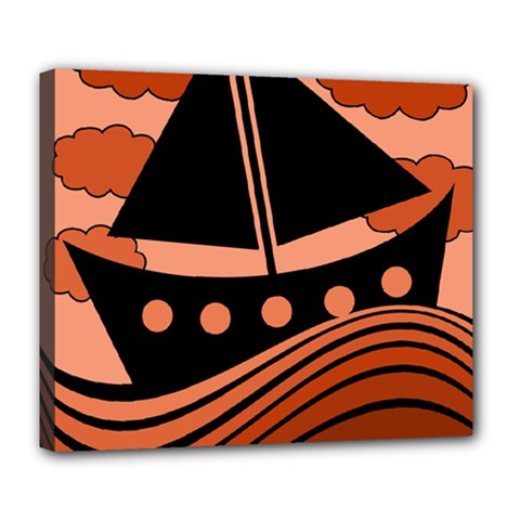 Boat - Red Deluxe Canvas 24  X 20   by Valentinaart