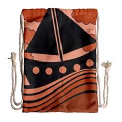 Boat - Red Drawstring Bag (large) by Valentinaart