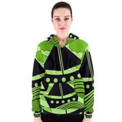 Boat - Green Women s Zipper Hoodie by Valentinaart