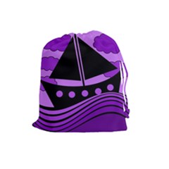 Boat - Purple Drawstring Pouches (large)  by Valentinaart