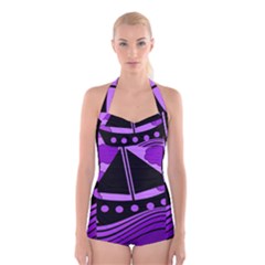 Boat - Purple Boyleg Halter Swimsuit  by Valentinaart