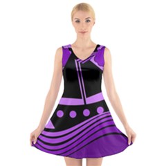 Boat - Purple V-neck Sleeveless Skater Dress