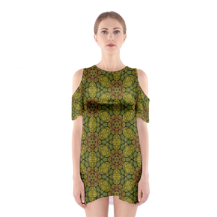 Camo Abstract Shell Pattern Cutout Shoulder Dress