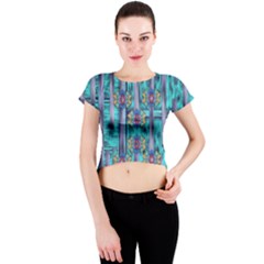 Lace And Fantasy Florals Shimmering Crew Neck Crop Top by pepitasart