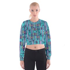 Lace And Fantasy Florals Shimmering Women s Cropped Sweatshirt by pepitasart