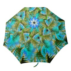 Crystal Gold Peacock, Abstract Mystical Lake Folding Umbrellas by DianeClancy