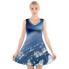 Space Photography V-Neck Sleeveless Skater Dress