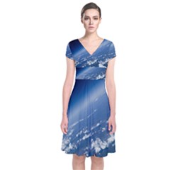 Space Photography Short Sleeve Front Wrap Dress