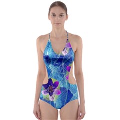 Purple Flowers Cut-out One Piece Swimsuit by DanaeStudio