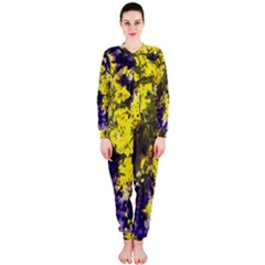 Yellow And Purple Splatter Paint Pattern Onepiece Jumpsuit (ladies)  by traceyleeartdesigns