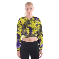 Yellow And Purple Splatter Paint Pattern Women s Cropped Sweatshirt