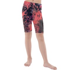 Pink And Black Abstract Splatter Paint Pattern Kid s Mid Length Swim Shorts by traceyleeartdesigns