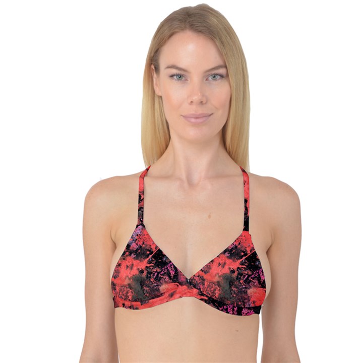 Pink And Black Abstract Splatter Paint Pattern Reversible Tri Bikini Top