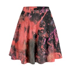 Pink And Black Abstract Splatter Paint Pattern High Waist Skirt by traceyleeartdesigns