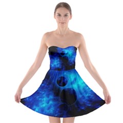 Blue Universe Fractal Pattern Strapless Dresses