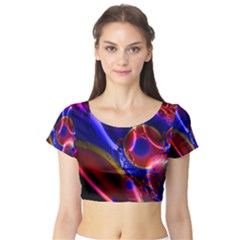 Pink Blue And Red Globe Short Sleeve Crop Top (tight Fit) by traceyleeartdesigns