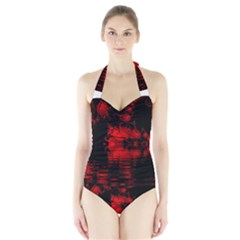 Red And Black Lake Fractal Halter Swimsuit