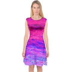 Pink And Blue Water Capsleeve Midi Dress