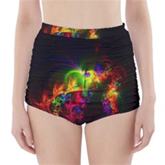 Bright Multi Coloured Fractal Pattern High-waisted Bikini Bottoms by traceyleeartdesigns