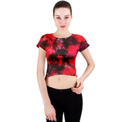 Black And Red Pattern Crew Neck Crop Top