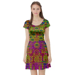 Carpe Diem In Rainbows Short Sleeve Skater Dress by pepitasart