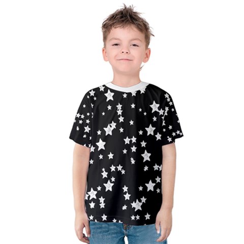 Black And White Starry Pattern Kid s Cotton Tee by DanaeStudio