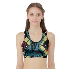 Playful Guitar Sports Bra With Border by Valentinaart