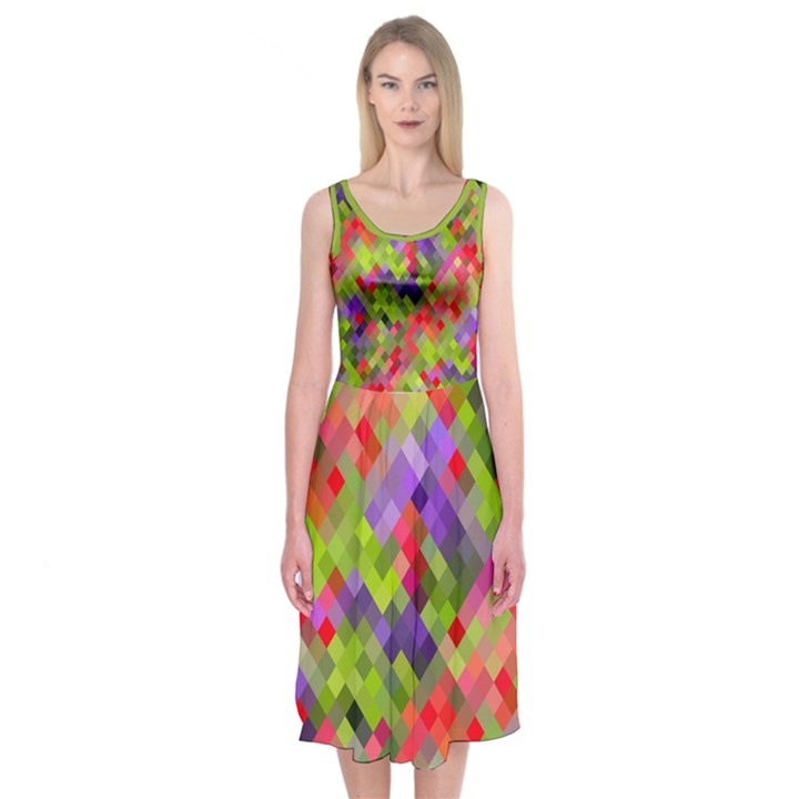 Colorful Mosaic Midi Sleeveless Dress