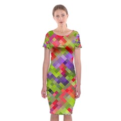 Colorful Mosaic Classic Short Sleeve Midi Dress by DanaeStudio