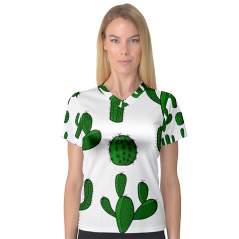 Cactuses Pattern Women s V-neck Sport Mesh Tee by Valentinaart