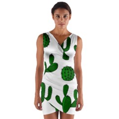 Cactuses Pattern Wrap Front Bodycon Dress